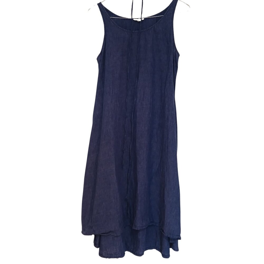 Eileen Fisher Chambray Linen Blue High Low Trapeze Dress